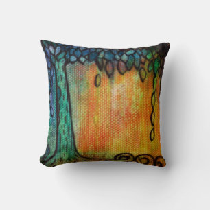 Colourful Jewel Tree and Leaves Throw Pillow