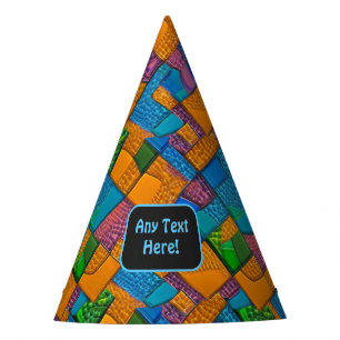 Colourful Jigsaw Mosaic with Your Celebration Text Party Hat