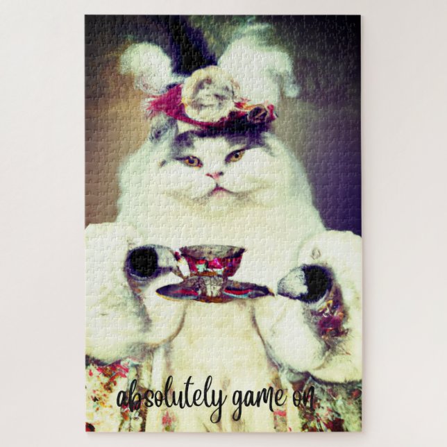 colourful jigsaw puzzel with cat&cup of tea jigsaw puzzle (Vertical)