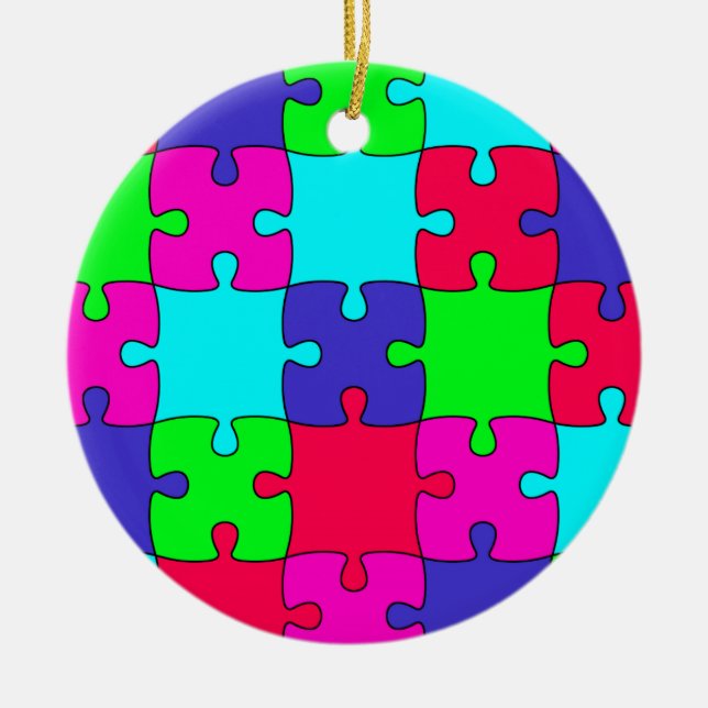 Colourful Jigsaw Puzzle Ceramic Ornament (Front)