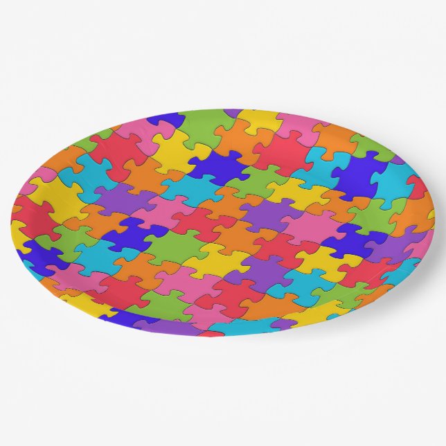 Colourful Jigsaw Puzzle Paper Plate (Angled)