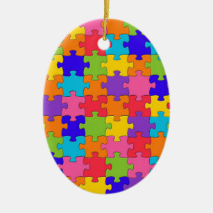 Colourful Jigsaw Puzzle Pattern Ceramic Ornament