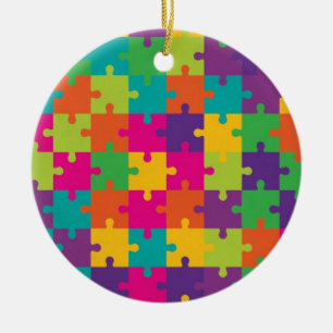 Colourful Jigsaw Puzzle Pattern Ceramic Ornament
