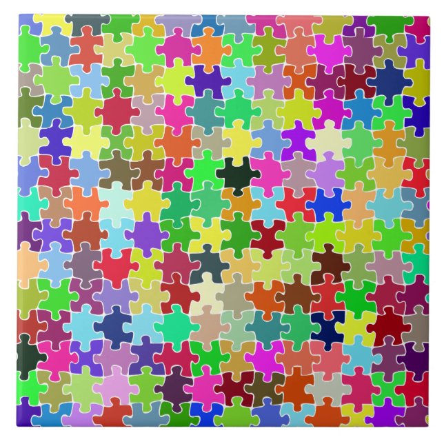 Colourful Jigsaw Puzzle Pattern Ceramic Tile (Front)