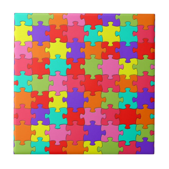 Colourful Jigsaw Puzzle Pattern Ceramic Tile (Front)