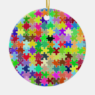 Colourful Jigsaw Puzzle Pattern Ceramic Tree Decoration