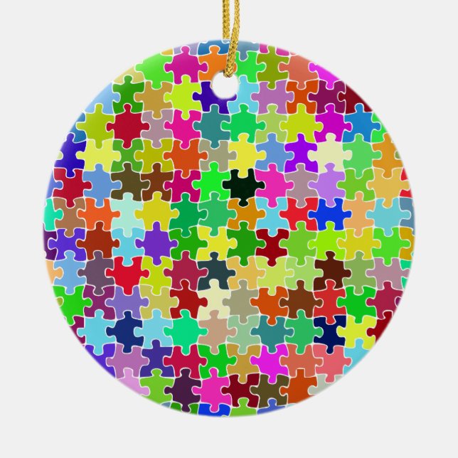 Colourful Jigsaw Puzzle Pattern Ceramic Tree Decoration (Front)