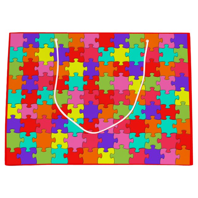 Colourful Jigsaw Puzzle Pattern Large Gift Bag (Front)