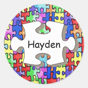 Colourful Jigsaw Puzzle Pattern Personalised Classic Round Sticker