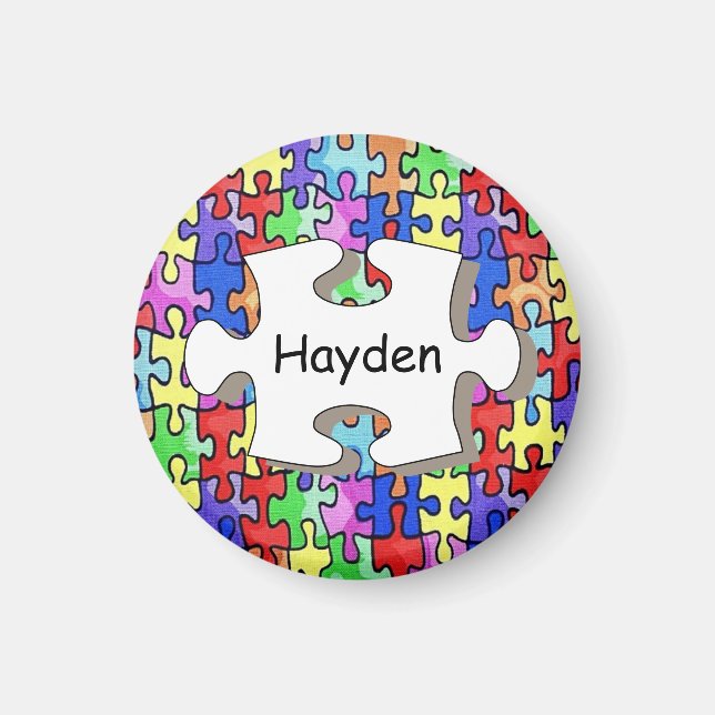 Colourful Jigsaw Puzzle Pattern Personalised Magnet (Front)