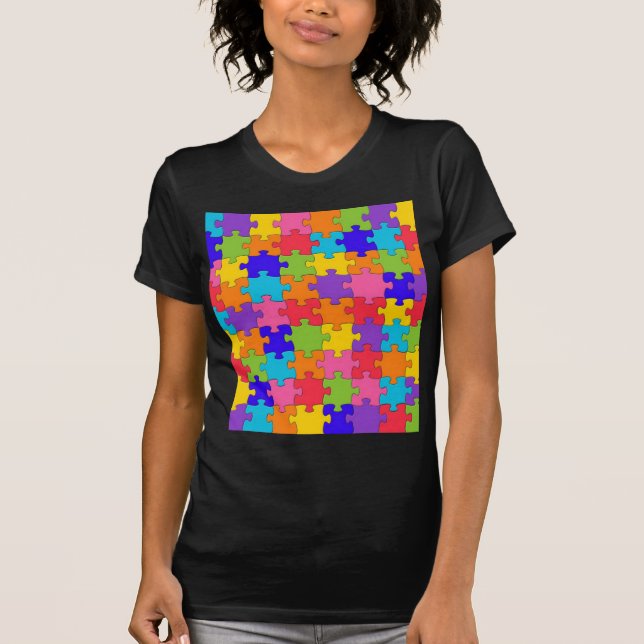 Colourful Jigsaw Puzzle Pattern T-Shirt (Front)