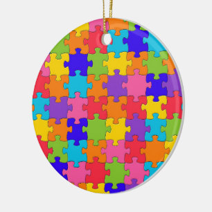 Colourful Jigsaw Puzzle Pieces Happy Puzzler Ceramic Ornament