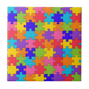 Colourful Jigsaw Puzzle Pieces Happy Puzzler Ceramic Tile