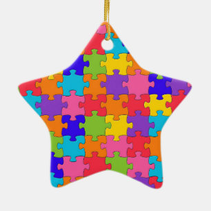 Colourful Jigsaw Puzzle Pieces Happy Puzzler Ceramic Tree Decoration