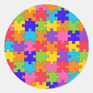 Colourful Jigsaw Puzzle Pieces Happy Puzzler Classic Round Sticker