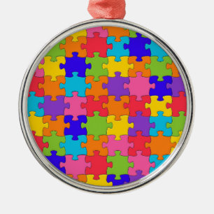 Colourful Jigsaw Puzzle Pieces Happy Puzzler Metal Tree Decoration