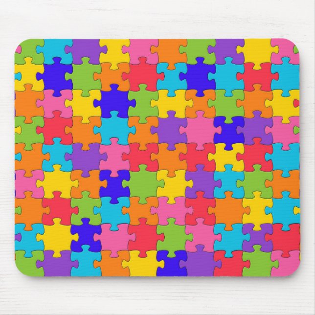 Colourful Jigsaw Puzzle Pieces Happy Puzzler Mouse Pad (Front)