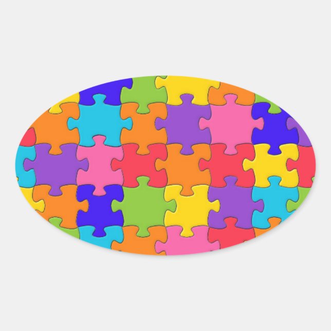 Colourful Jigsaw Puzzle Pieces Happy Puzzler Oval Sticker (Front)
