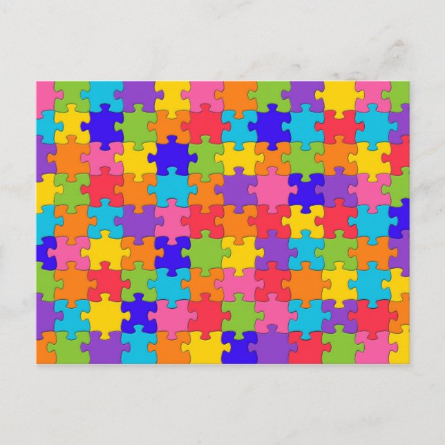 Colourful Jigsaw Puzzle Pieces Happy Puzzler Postcard (Front)