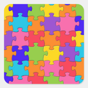 Colourful Jigsaw Puzzle Pieces Happy Puzzler Square Sticker