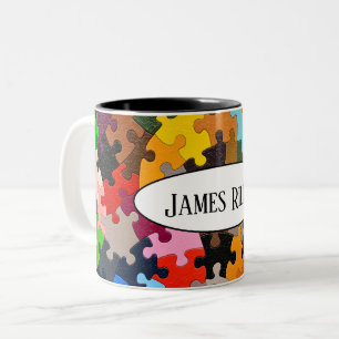 colourful jigsaw puzzle pieces Two-Tone coffee mug