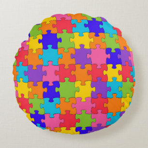 Colourful Jigsaw Puzzle Round Cushion