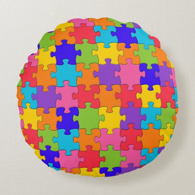 Colourful Jigsaw Puzzle Round Cushion (Front)