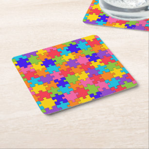 Colourful Jigsaw Puzzle Square Paper Coaster