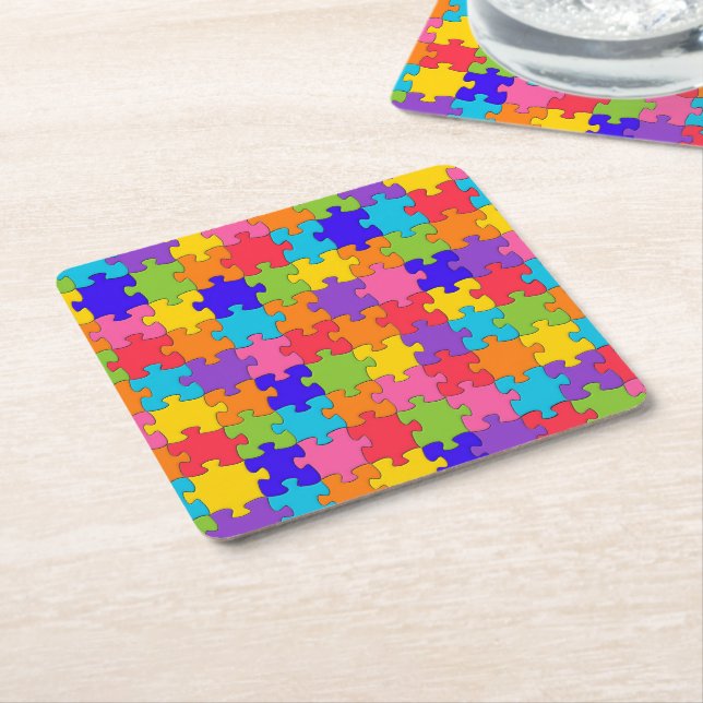 Colourful Jigsaw Puzzle Square Paper Coaster (Angled)