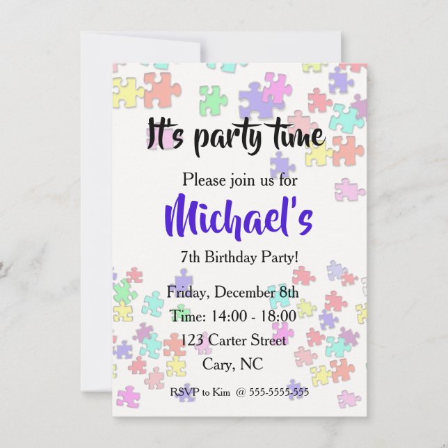 Colourful Jigsaw puzzles pieces Invitation (Front)