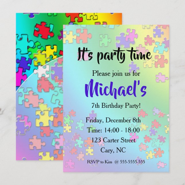 Colourful Jigsaw puzzles pieces Invitation (Front/Back)