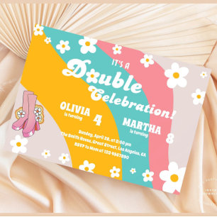 Colourful Joint Daisy Birthday Party Groovy Invitation