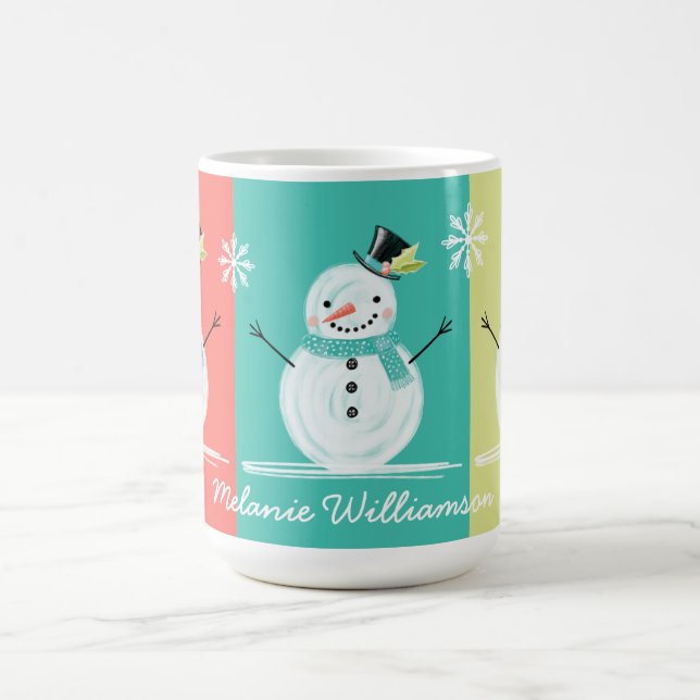 Colourful Jolly Snowman Christmas Winter Scenery Coffee Mug (Center)
