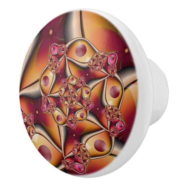 Colourful Joy Abstract Red Orange Fantasy Fractal Ceramic Knob (Right)