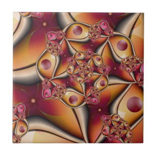 Colourful Joy Abstract Red Orange Fantasy Fractal Ceramic Tile