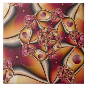 Colourful Joy Abstract Red Orange Fantasy Fractal Ceramic Tile
