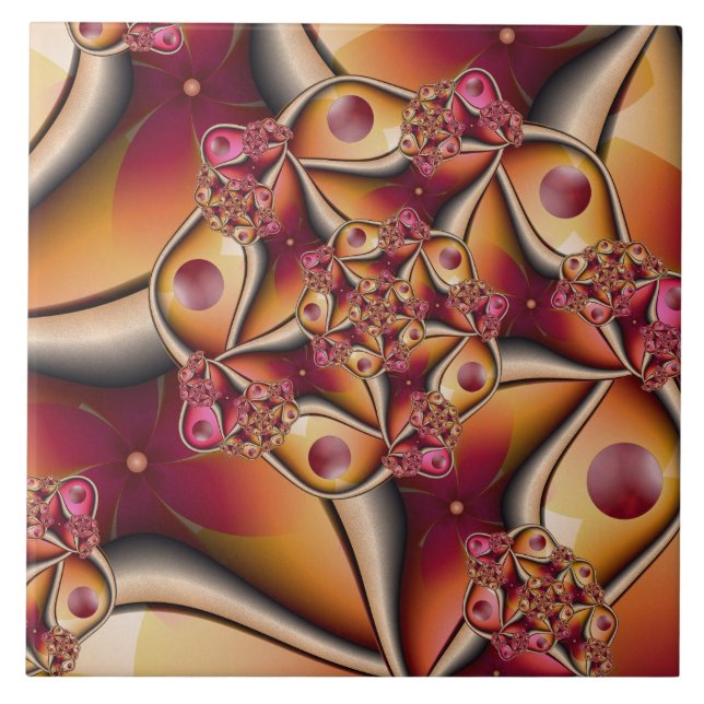 Colourful Joy Abstract Red Orange Fantasy Fractal Ceramic Tile (Front)
