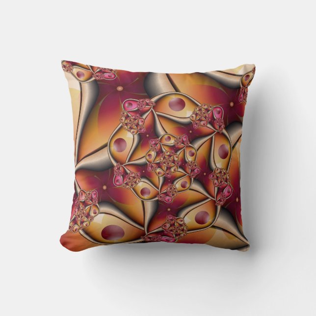 Colourful Joy Abstract Red Orange Fantasy Fractal Cushion (Front)