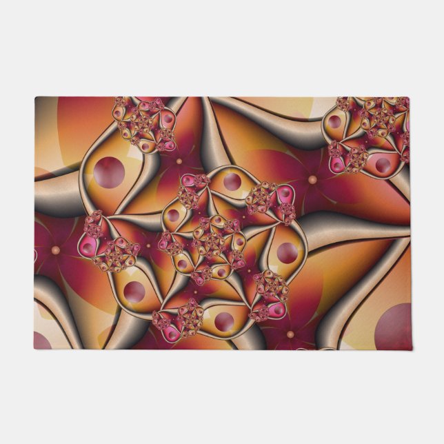 Colourful Joy Abstract Red Orange Fantasy Fractal Doormat (Front)