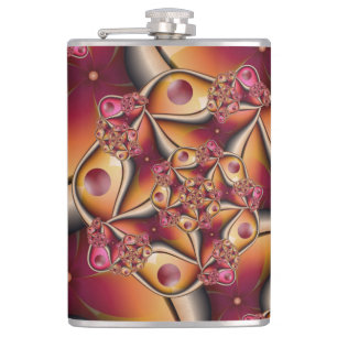 Colourful Joy Abstract Red Orange Fantasy Fractal Hip Flask