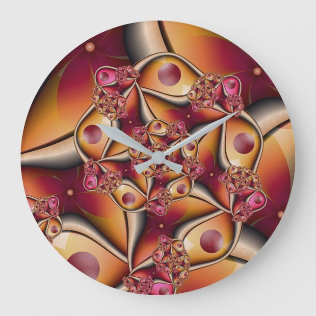 Colourful Joy Abstract Red Orange Fantasy Fractal Large Clock (Front)