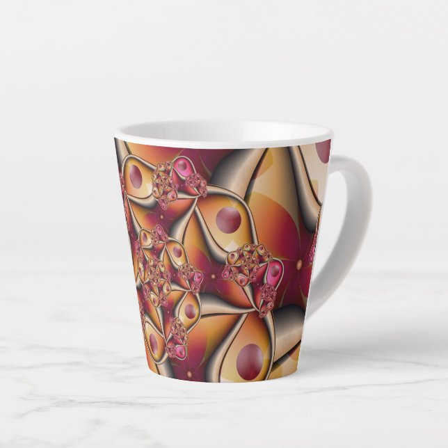 Colourful Joy Abstract Red Orange Fantasy Fractal Latte Mug (Right Angle)