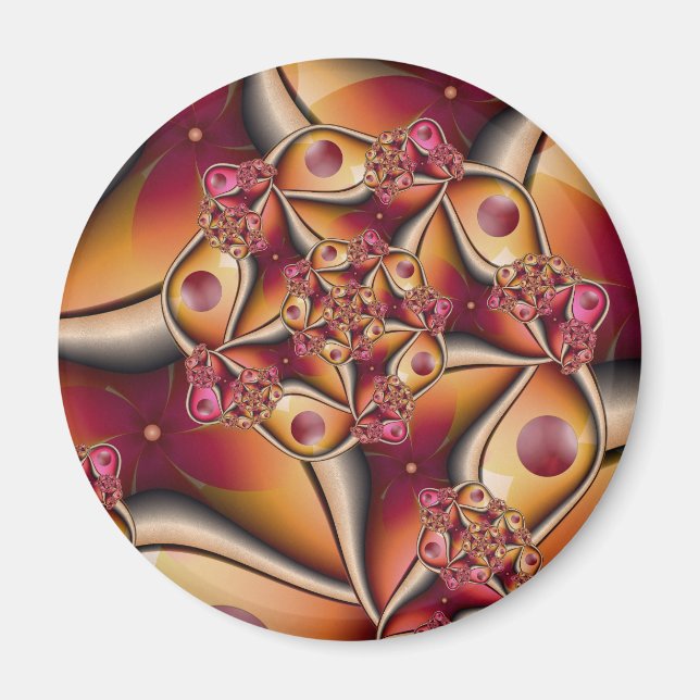 Colourful Joy Abstract Red Orange Fantasy Fractal Magnet (Front)