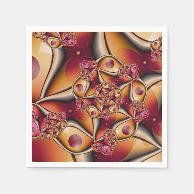Colourful Joy Abstract Red Orange Fantasy Fractal Napkin (Front)