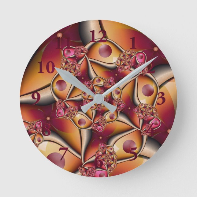 Colourful Joy Abstract Red Orange Fantasy Fractal Round Clock (Front)