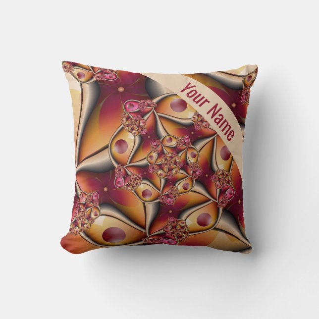 Colourful Joy Abstract Red Orange Fantasy Name Cushion (Front)