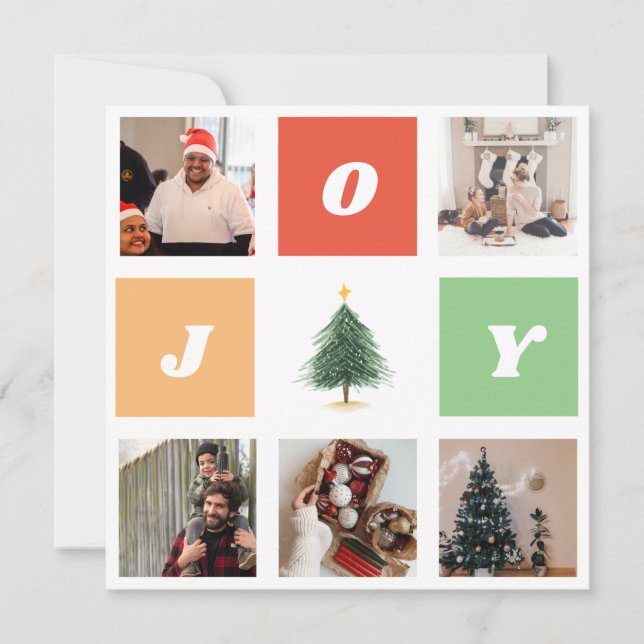 Colourful Joy Christmas Tree Photo Collage Holiday Card (Front)