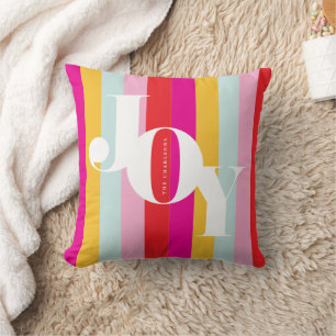 Colourful Joy Stripes Holiday Cotton Throw Pillow