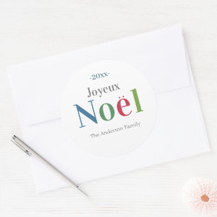 Colourful Joyeux Noel French Christmas      Classic Round Sticker