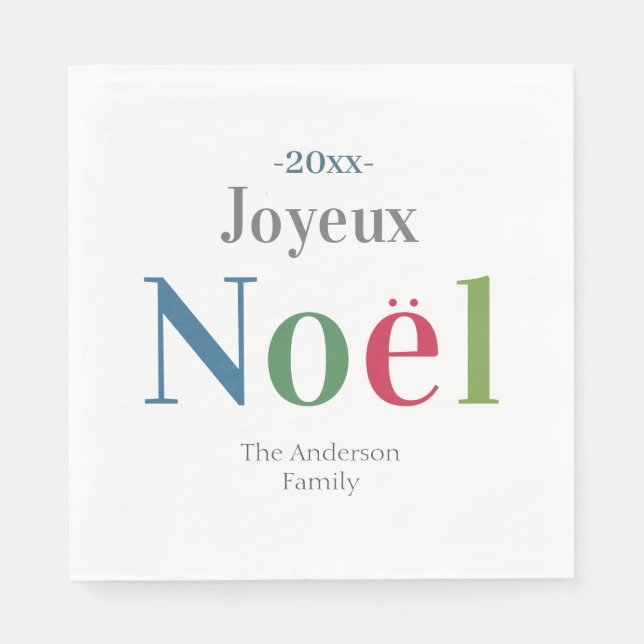 Colourful Joyeux Noel French Christmas       Napkin (Front)